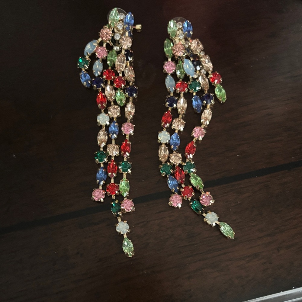 Local Eclectic Multicolor Crystal Drop Earrings, EUC